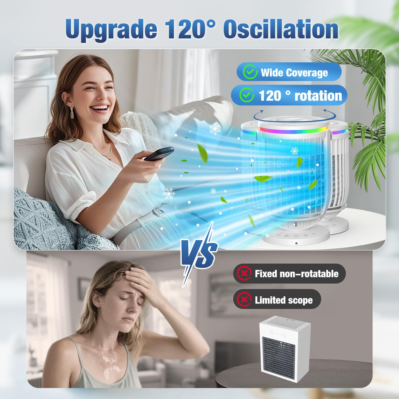 JYew AI Portable Air Conditioners Fan with 120° Rotating Function,Evaporative Mini Room Air Conditioners,Portable AC Unit Air Cooler with 4 in 1 Humidifier Fan Conditioner, AC Portable for Room Office