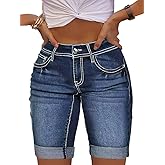 Flamingals Women's Button Fly Ripped Denim Shorts Without Belt Mid Waist Casual Shorts