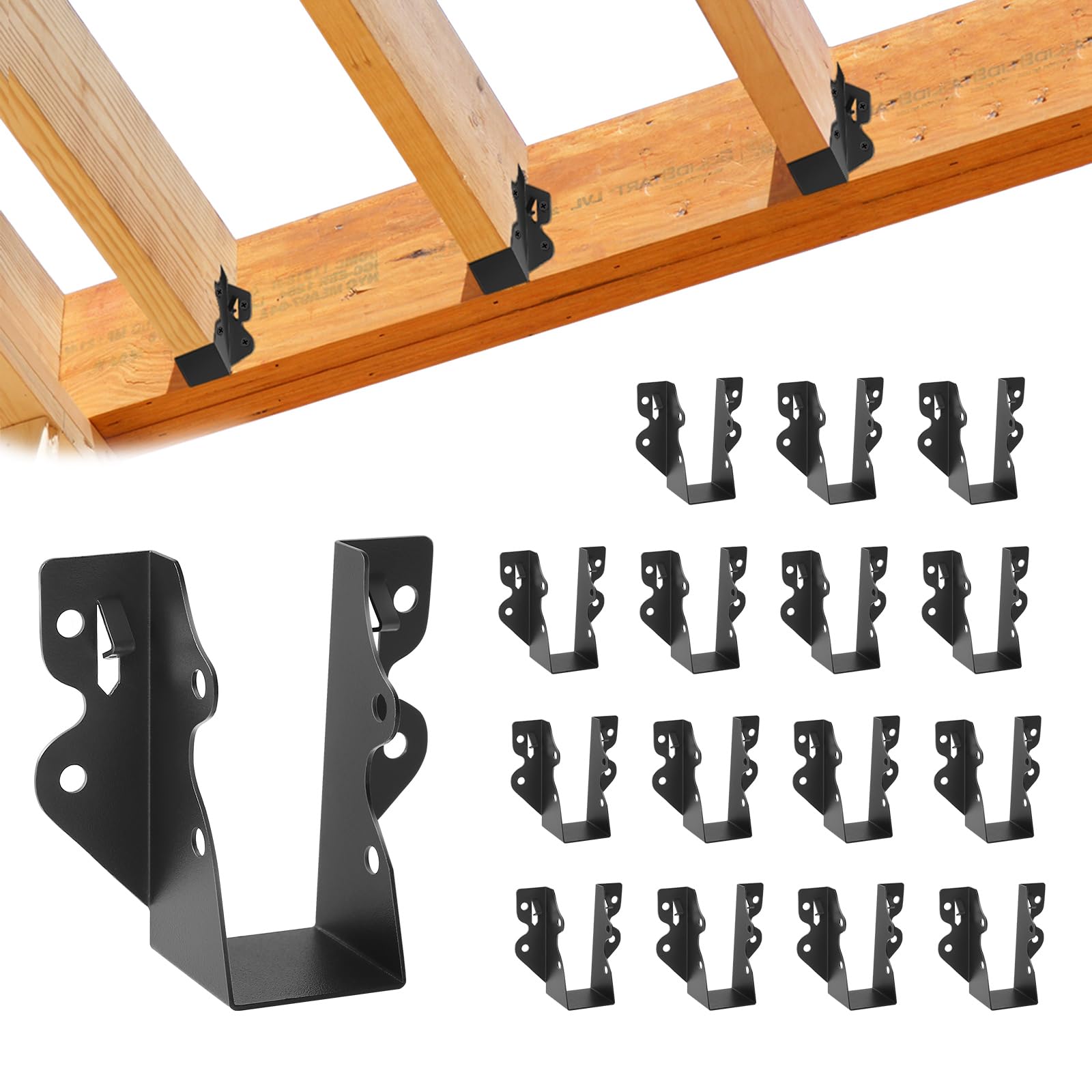 Photo 1 of 16 Pcs 2"x 4" Joist Hanger,Q235B Steel Face Mount Joist Hangers,Black Powder Coated Hurricane Ties for Rafter, Rafter Brackets for Floor, Deck and Ceiling Joists