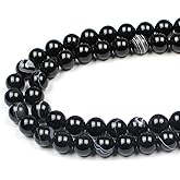 MJDCB Natural Black Striped Agate Round Loose Beads for Jewelry Making DIY Bracelet Necklace (8mm)