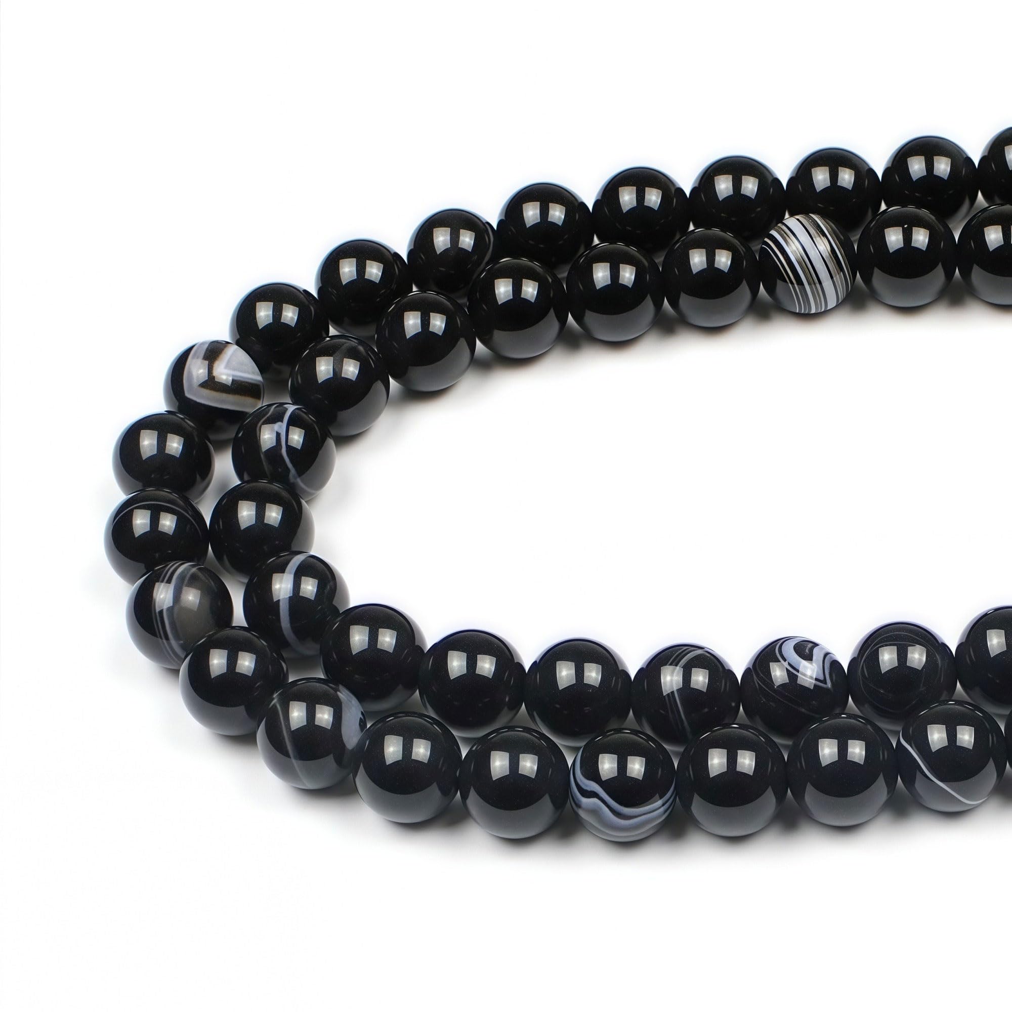 MJDCB Natural Round Stone Beads 12mm Black Striped Agate Onyx Loose Gemstone Beads for Jewelry Making Bracelet Necklace 30pcs