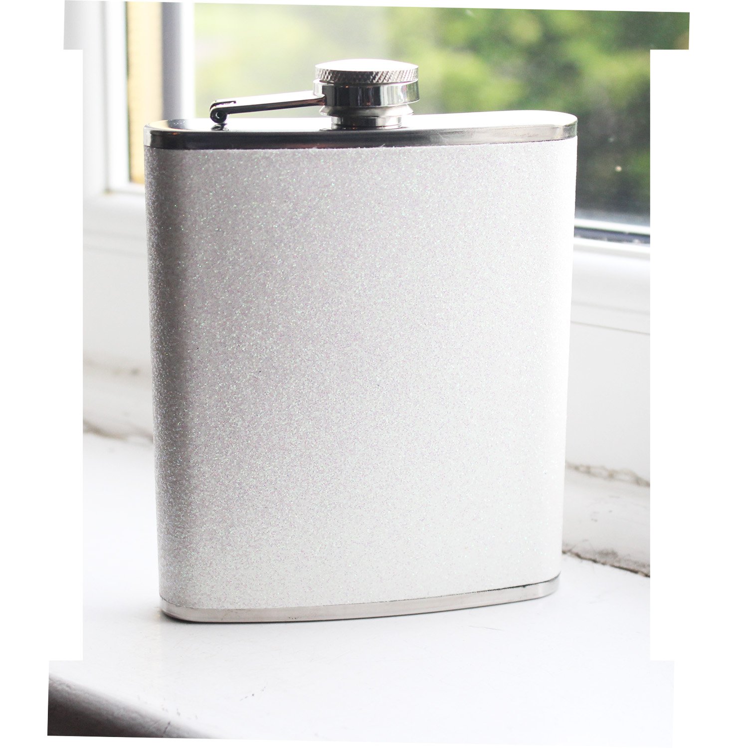 prime homewares 6oz Hip Flask Stainless Steel Plain Glitter (6oz White Glitter)