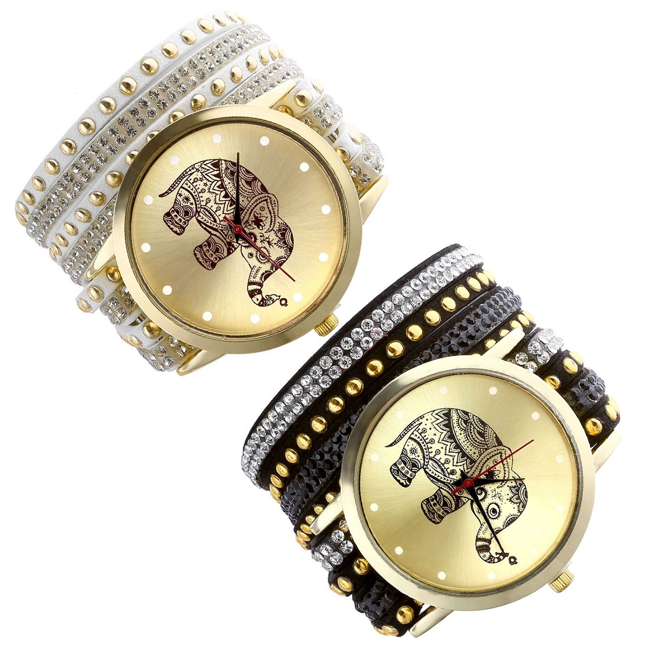 JSDDE Mode éléphant de Rivet Montre Bracelet Femme Quartz Tressé Winding Wrap Montre, Blanc