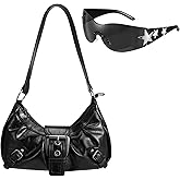 Women's Y2k Purse Vintage Buckle Hobo Shoulder Bag Punk PU Leather Handbag Clutch Purse Y2K Accessories Set