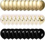 Yukiyi 60Pcs 12-Inch Gold & Black Balloon Set Latex Confetti Arch Kit