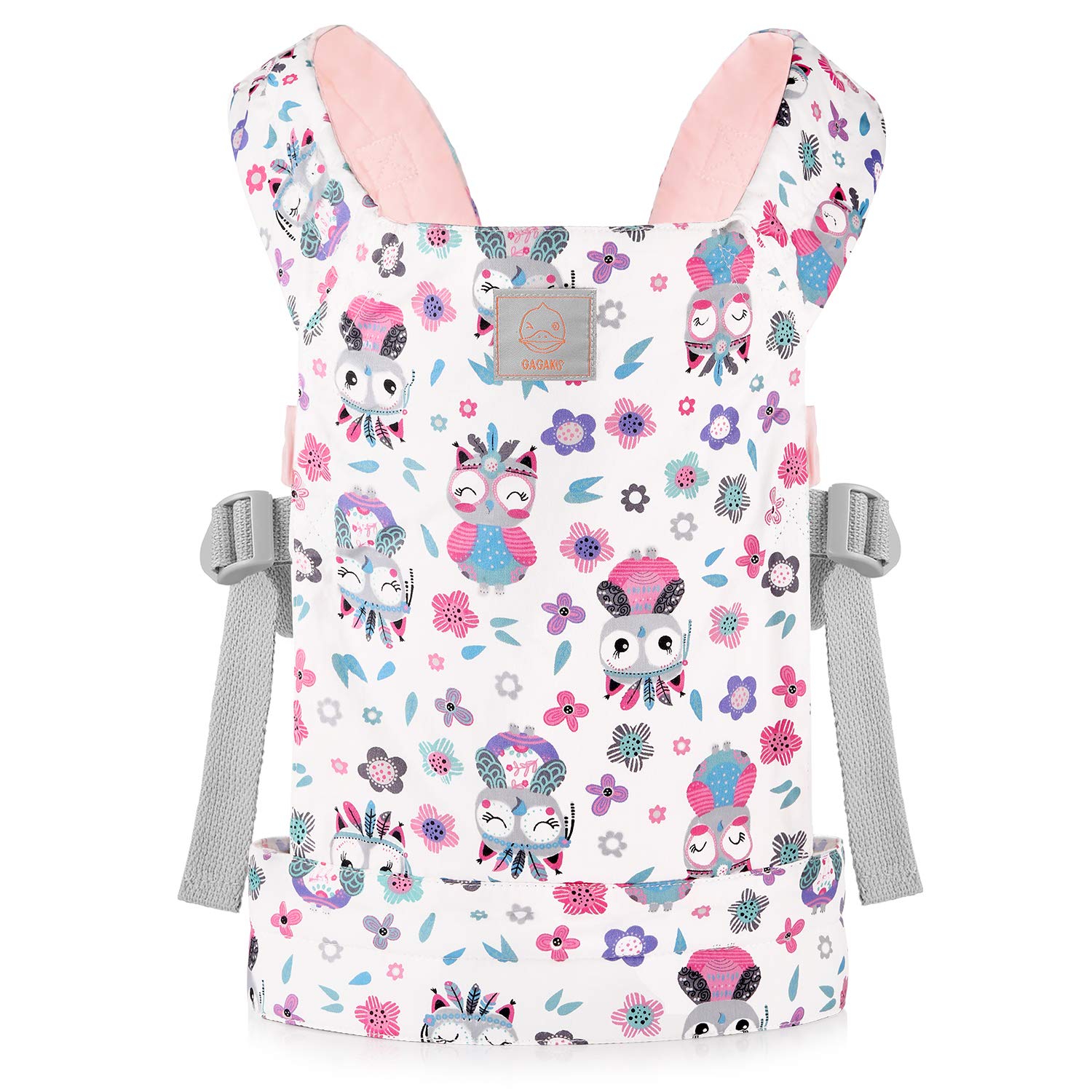 GAGAKU Baby Doll Carrier for Little Girls, Toy Baby Dolls Sling Carrier, Reborn Dolls Accessories for Toddlers Kids – Pink - Owl and Flowers