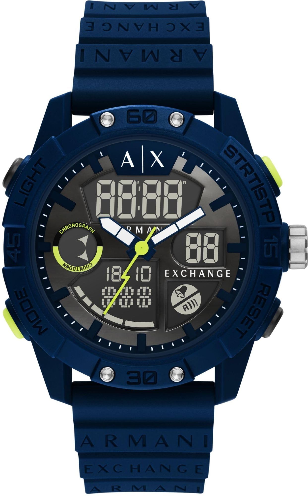 Armani Exchange Watch For Men, Ana-Digi Movement and 46mm Case Size with Stainless steel, Leather or Silicone strap