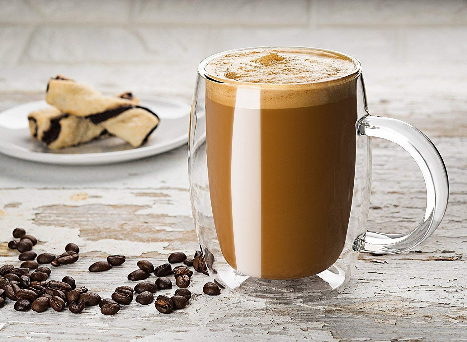 Set of 2 Pack Creative Design Double-Layer Transparent Double Wall Drinking Glass Cup Mug with Handle (12 oz, 350 ml) for Coffee, Tea ...