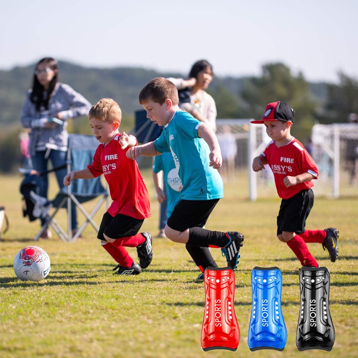 Shin Guards for Kids Youth Soccer Shin Guards 2 Pair Lightweight and Breathable Children's Calf Protectors for 3-10 Years Old Boys Girls Toddler Kids Teenagers (Black & Blue) : Sports & Outdoors