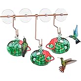 Pozfun Window Hummingbird Feeder with Suction Cups,Hand-Blown Glass Hummingbird Feeders for Outdoors Window Mounted with Metal Hook,Close Bird Watching,Finch in Garden,Yard(Green)