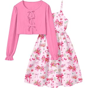 Funnycokid Girls Dresses Adjustable Strap 2 Piece 5-12 Years | Spaghetti Strap Dress, Summer, Fall