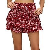 FEOYA Floral Skirts for Women Ruffled High Waisted Boho Skirt Summer A Line Skorts with Shorts Lightweight Wide Leg Shorts