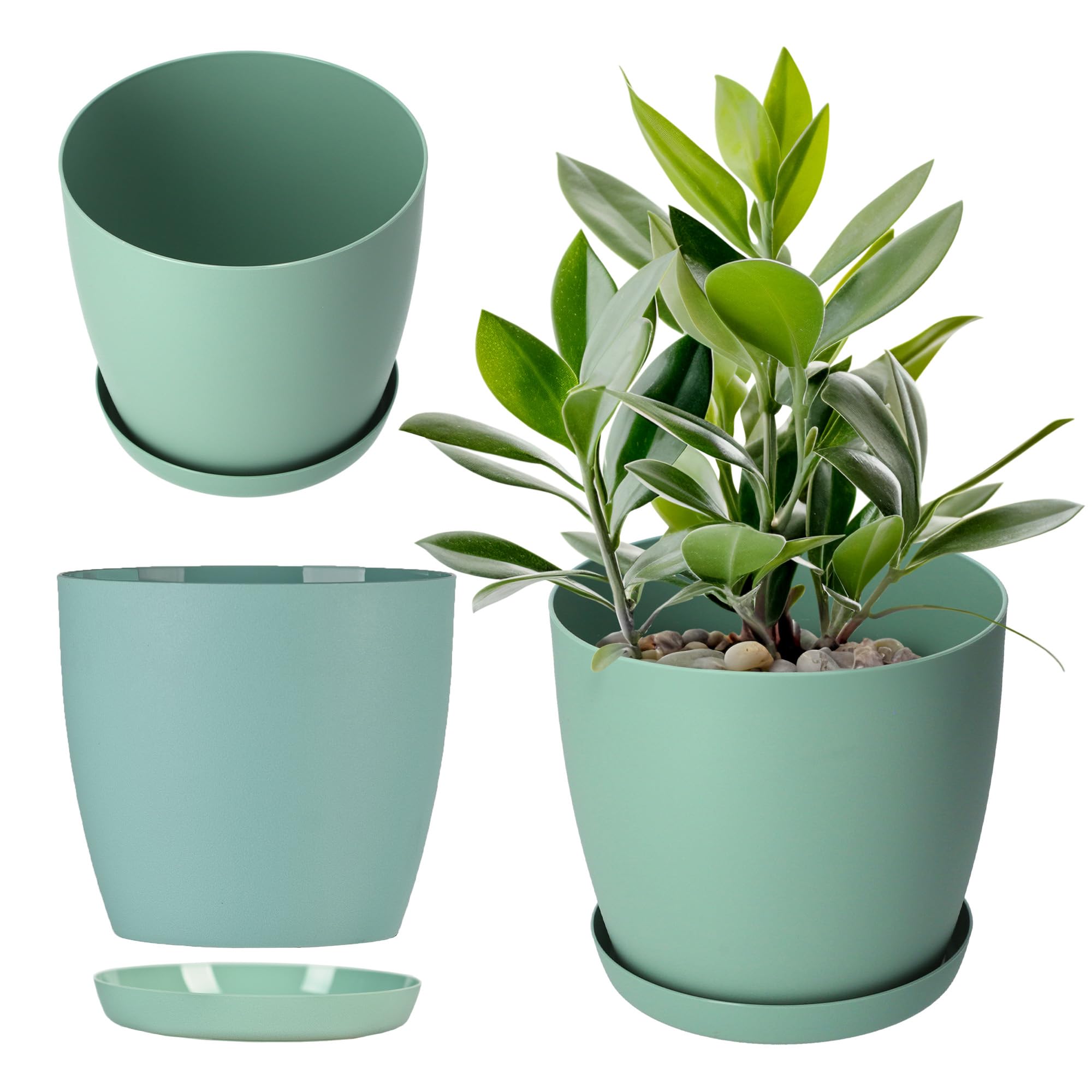 KADAX Plant Pot, Indoor Flowerpot with Saucer for Houseplants, Stylish Planter with Elegant Matte Finish for Succulents, Herbs (⌀ 12 cm, Green)