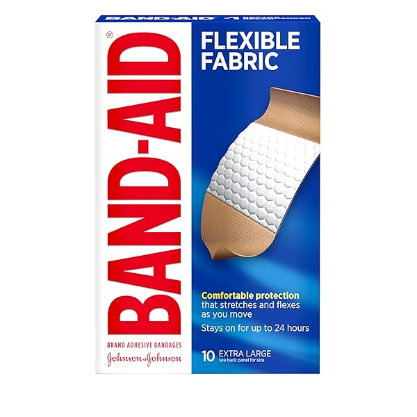 BAND-AID BRAND STERILE FLEXIBLE FABRIC ADHESIVE BANDAGES, COMFORTABLE FLEXIBLE PROTECTION & WOUND CARE FOR MINOR CUTS & SCRAPES, DESIGNED TO CUSHION PAINFUL WOUNDS, EXTRA LARGE SIZE