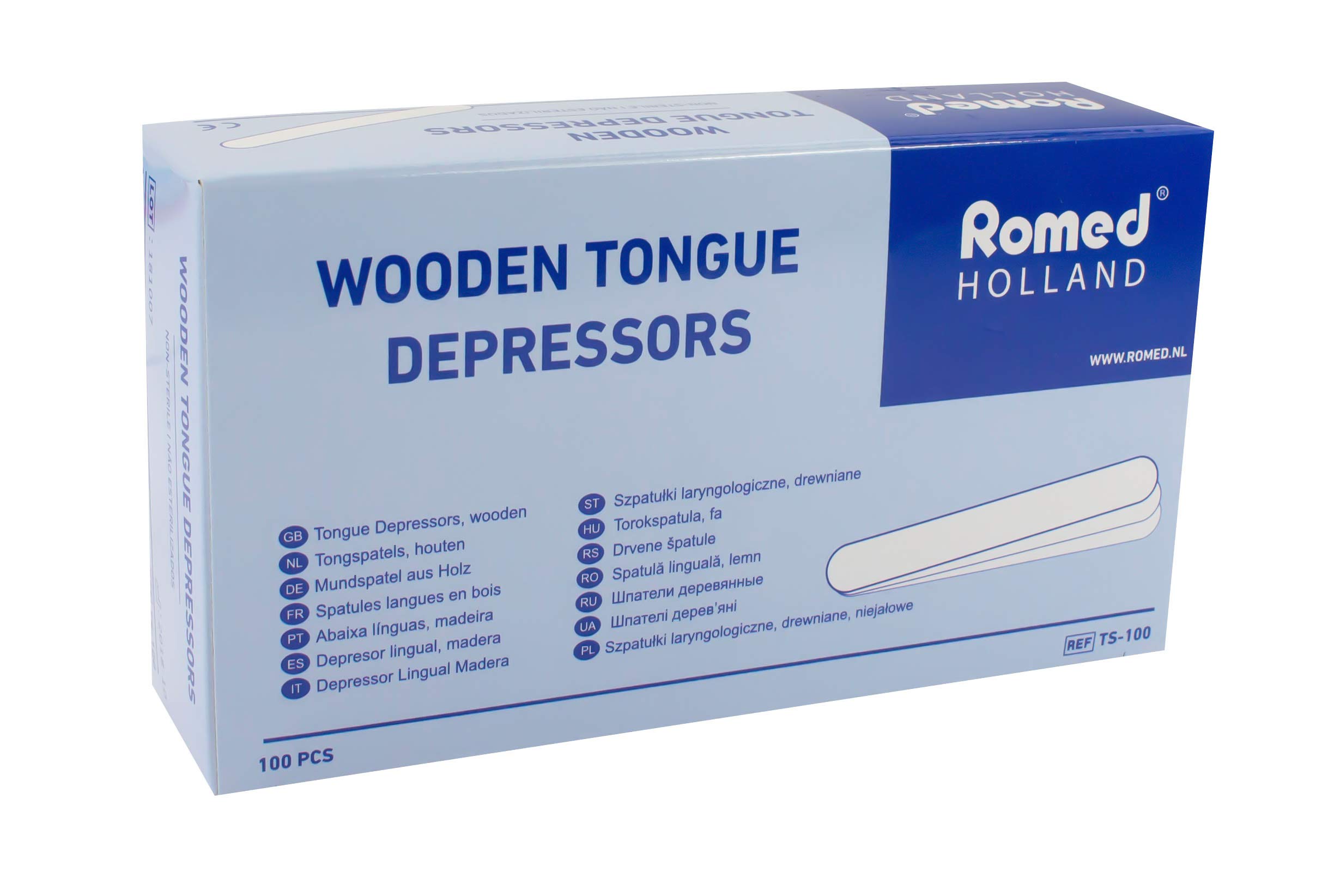 Romed Wooden Spatula Mouth Depressors Made of Wood (1 x 100 Pieces)