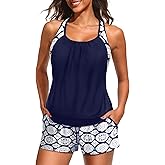 Daci Tankini Swimsuits for Women - 2025 Tummy Control Two Piece Bathing Suit with Sporty Pockets Shorts Blouson Swimwear