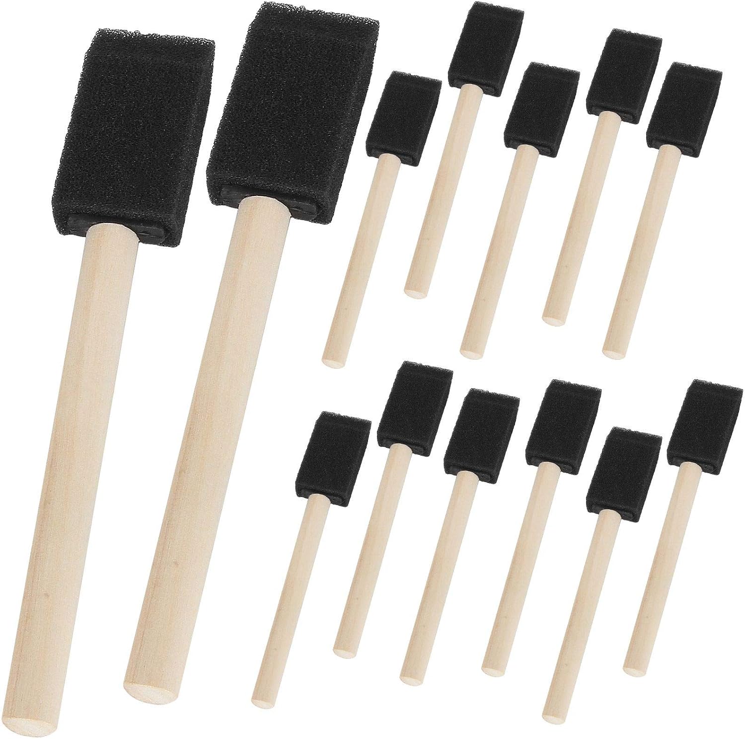 AHUNTTER 200 Pack Foam Paint Brush Set 1 Inch Sponge Brushes for Painting Craft Stains Varnishes Wooden Handle Drawing Finishing Tool for Kids & Adults