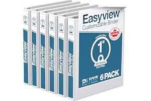 EasyView Lot de 6 classeurs de qualité supérieure de 2,5 cm avec couvertures transparentes, classeurs à 3 anneaux pour l'écol