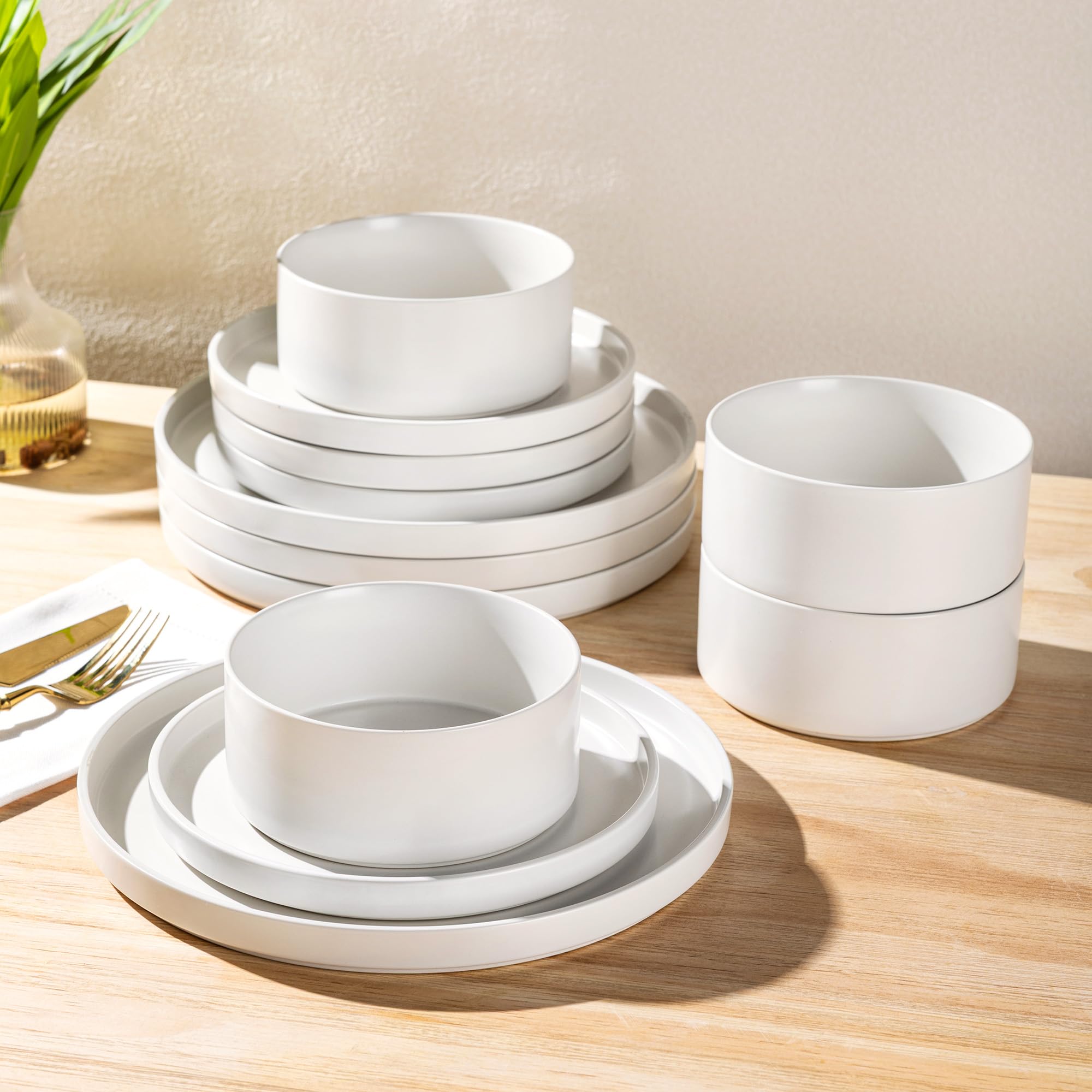 Photo 1 of GBHOME Ceramic Dinnerware Sets for 4, Stoneware Plates and Bowls Sets, Chip and Scratch Resistant Dishes, Dishwasher & Microwave& Oven Safe Dishes sets, Reactive Glaze-White
