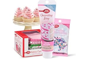 Betty Crocker Cupcake Kit For Girls- Includes 100 ct Betty Crocker pink cupcake liners, Fusion Unicorn Mix Sprinkles, and Decorating Pink Icing - Perfect for gender reveals, baby showers, & birthdays