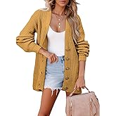 SHEWIN Womens Oversized Long Cardigan Sweaters Open Front Button Long Lantern Sleeve Knit Chunky Sweater Outerwear Coats