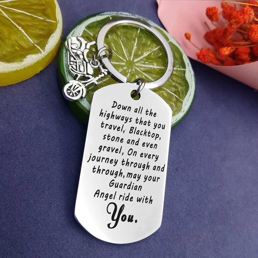Huwujiu Biker Gift Motorcycle Keyring Ride Safe Keyring May Your Guardian Angel Ride With You Keyring Driver Keyring Gift Valentines Day Christmas Birthday Gifts Biker Gifts for Men Women - Image 5