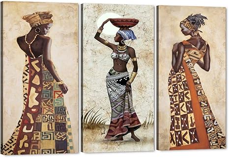 Amazon Com 3 Pieces African American Girl Abstract Canvas Wall Art Black Queen Art Print For Master Bedroom Decor Contemporary Bright Coloured Modern Artwork For Home Wall Living Room Decor 36 Wx18 H Posters
