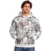Marvel Mens Graphic Hoodie Soft Fleece Pullover Hooded Sweatshirt for Men | Bold All-Over Comic Print Featuring Hulk, Spider-Man, &amp; Iron Man, Relaxed Regular Fit, Ribbed Cuffs