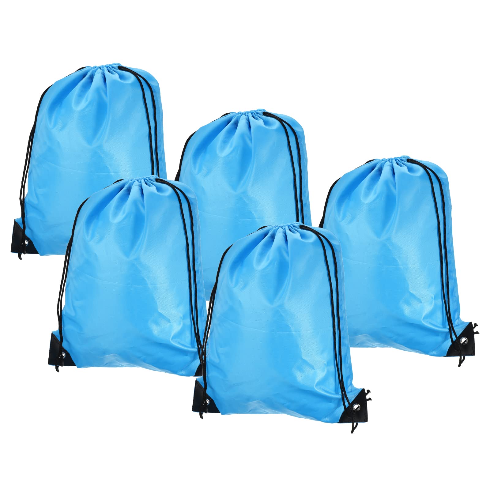 PATIKIL 42x34cm Nylon Drawstring Bag, 5 Pack Storage Bulk Cinch Backpack Sack for Gym Sports Outdoor Traveling, Light Blue