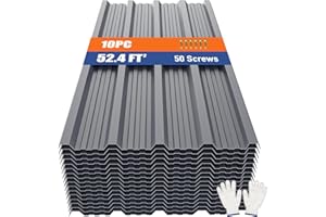 Brakki Corrugated Metal Roofing Panels 10pcs 52.4 ft², Grey Galvanized Steel Roof Panels with Screw, Heavy Duty Metal Siding Suitable for Garages Chicken Coop Sheds Stables Patio