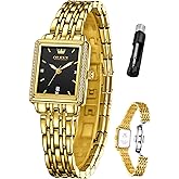 OLEVS Women's Small Gold Watch, Square Ladies Watches for Small Wrists, Dainty Fashion Luxury Dressy Analog Quartz Date Waterproof Wrist Watch for Women,Gold/Black/White/Blue/Green Face