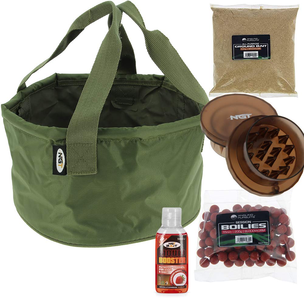 DNA Leisure NGT Carp Fishing Bait Bowl with 50ml Liquid Boilie Grinder Groundbait Tackle Setup