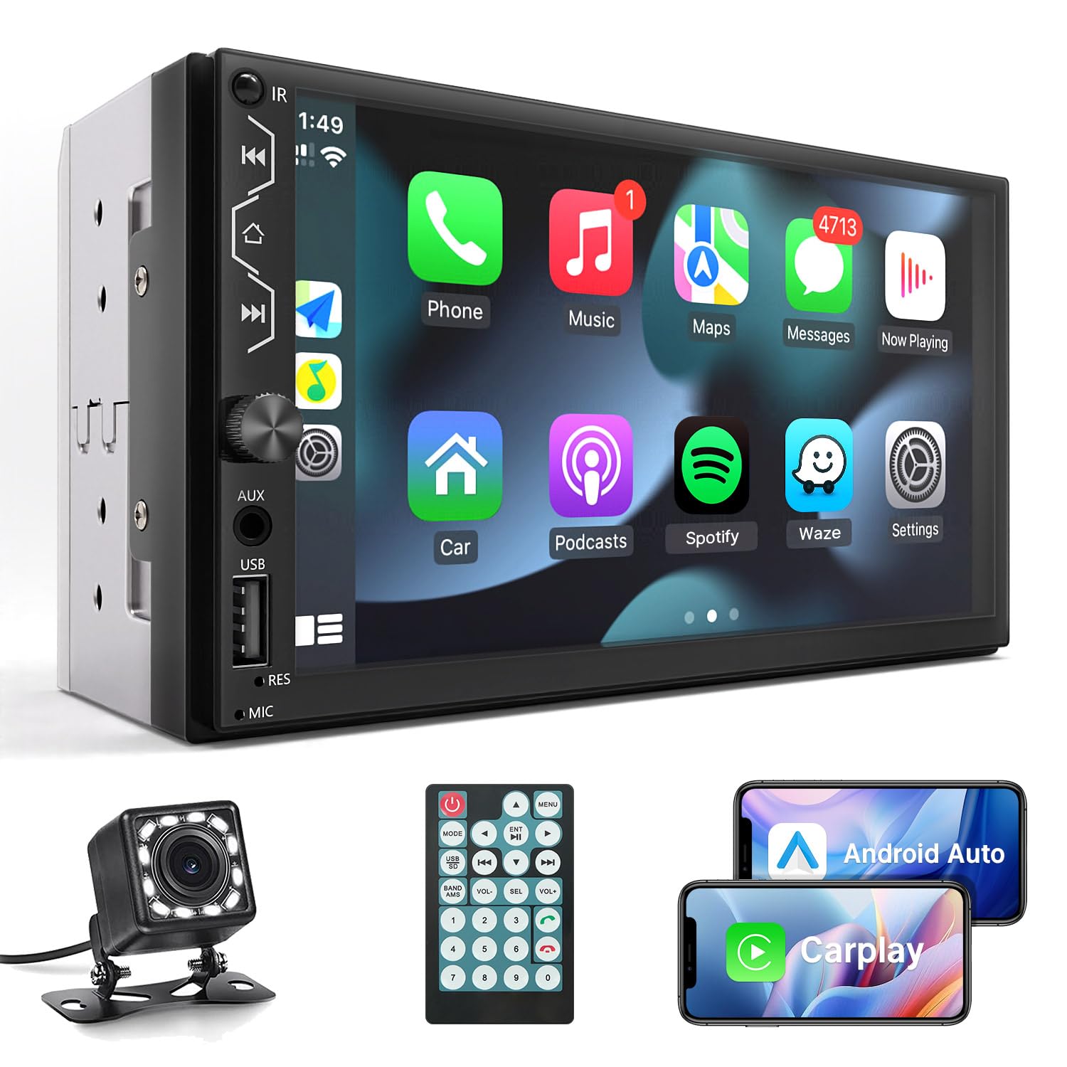 Photo 1 of Leadfan Double Din Car Stereo with Apple Carplay and Android Auto,7 Inch Full HD Touchscreen Car Radio Bluetooth, Car Stereo with Backup Camera,Support Mirror Link,Steering Wheel?USB/AUX/Subwoofer