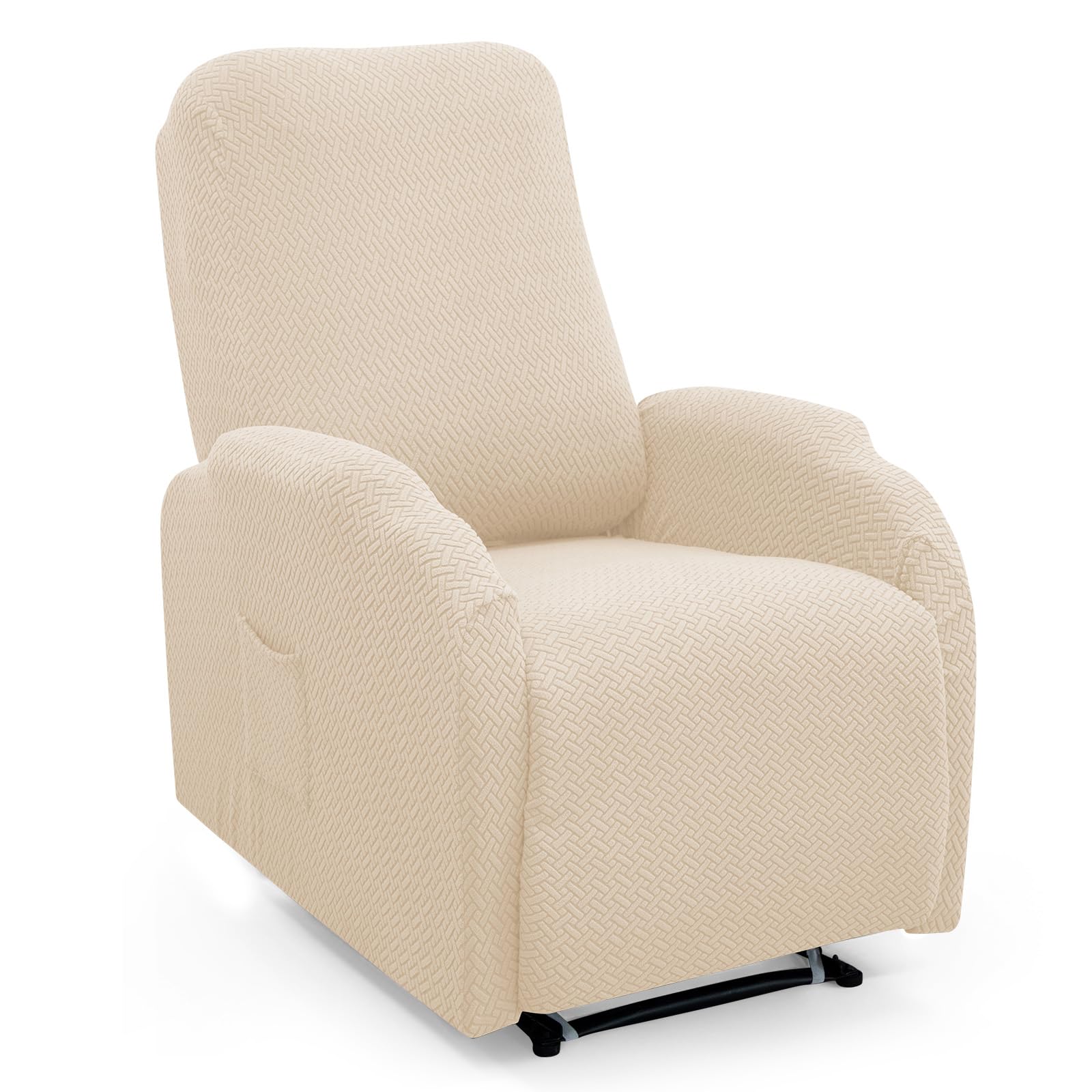 Twill Recliner Chair Covers, Stretch Polyester Spandex Recliner Cover 4 Pieces, Reclining Chair Cover with Elastic Side Pocket, Armchair Cover for Living Room(Beige)