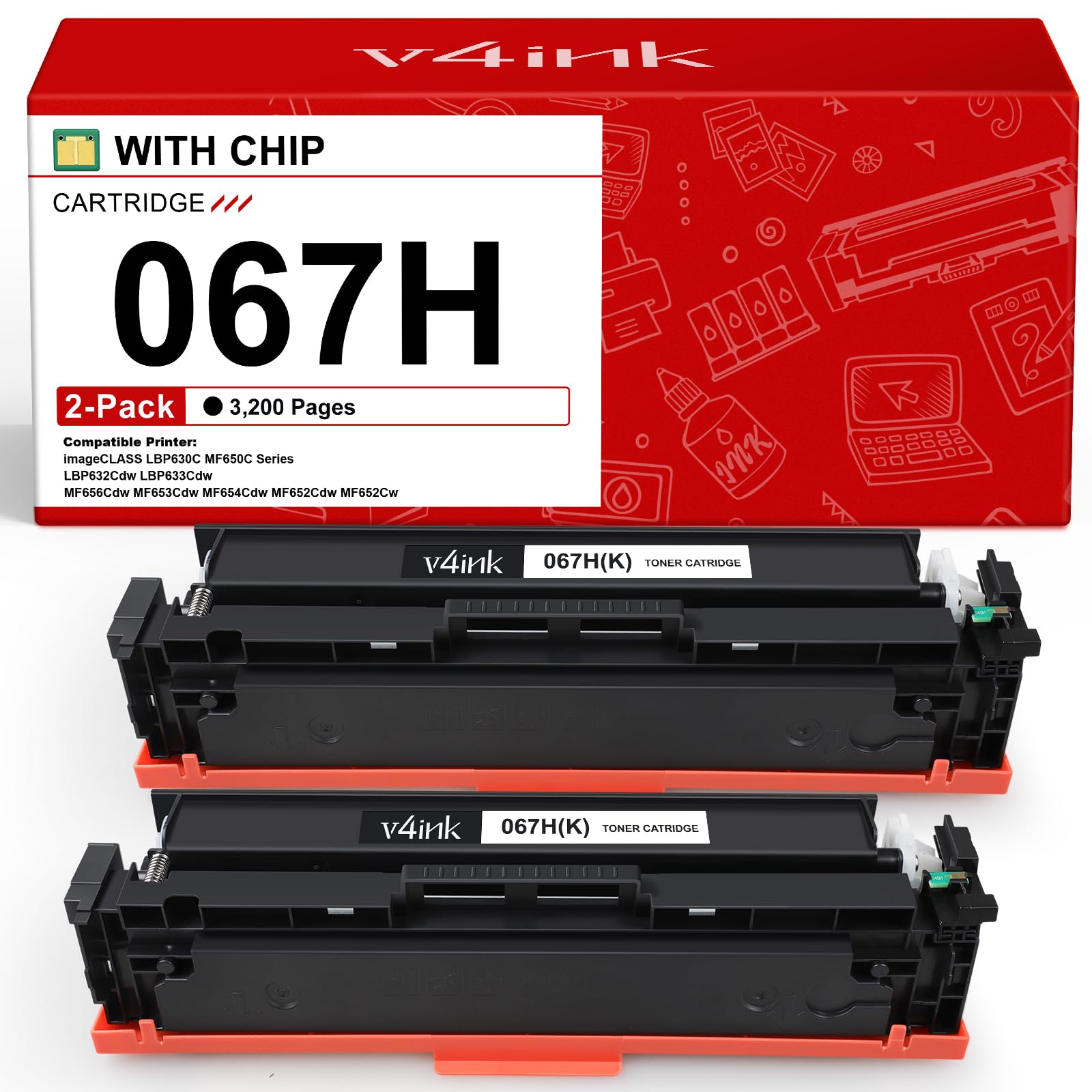Photo 1 of 067H Black Toner Cartridge Compatible Replacement for Canon 067 067H Black Works for Canon Color imageCLASS LBP630 MF650 Series MF656Cdw MF654Cdw LBP632Cdw MF652Cdw MF653Cdw Printer 2-Pack