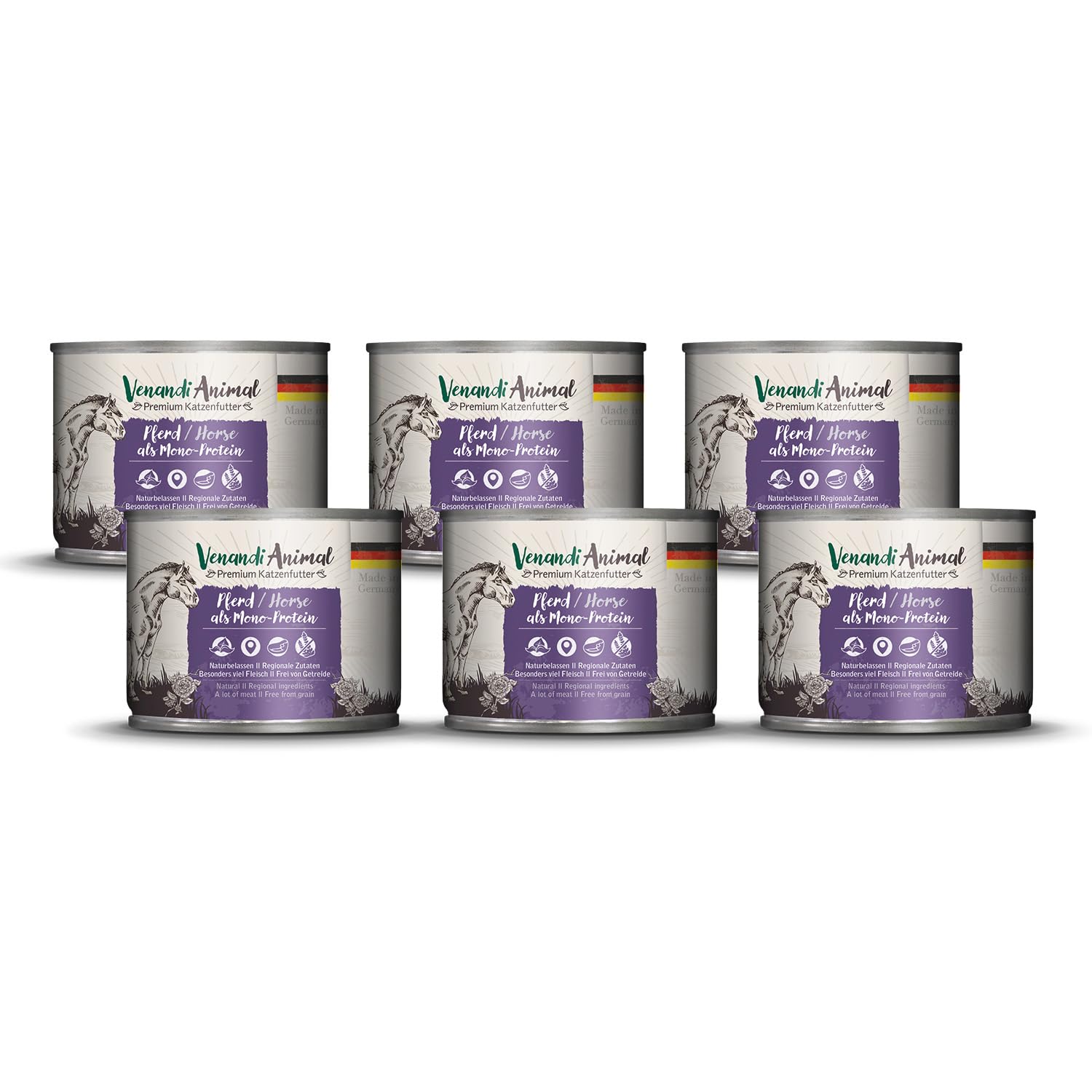 Venandi Animal Premium Cat Food, Horse as Monoprotein, Wet Food, Grain-Free and Natural, Pack of 6 (6 x 200 g)
