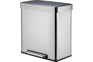 QUALIAZERO 60L/15.8Gal Heavy Duty Hands-Free Stainless Steel Commercial/Kitchen Step Trash Can, Fingerprint-Resistant Soft Close Lid, Rectangle Shape (60L Recycle)