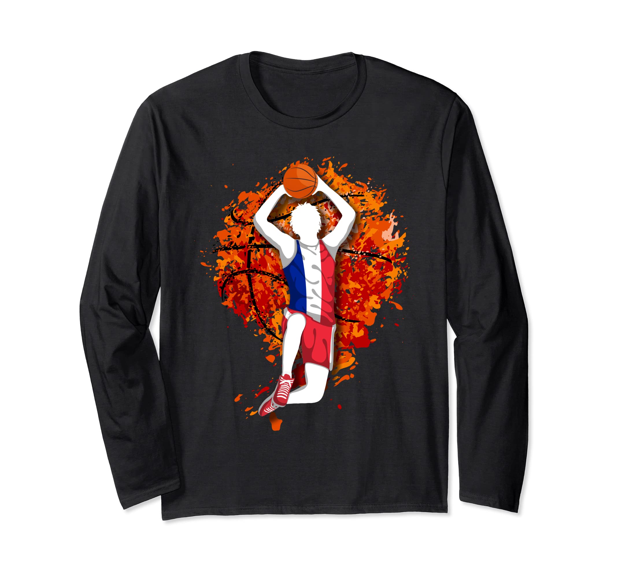 France Basketball French National Flag Mid Air Slam Dunk Long Sleeve T-Shirt