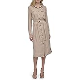 DKNY Womens Long Sleeve Collared Tie Midi Shirtdress