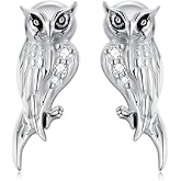 LWXIE Diamond Owl Stud Earrings for Women 925 Sterling Silver Hypoallergenic Wisdom Owl Earrings Studs Cute Animal Jewelry Christmas Gift for Her