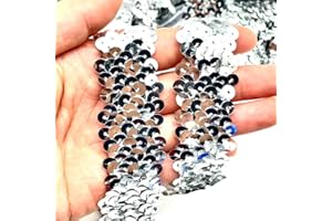 Lmlliang 3 Yards 1.18Inch Elastic Sequin Ribbon Trim Glitter Metallic Stretch Flat Sequinfor DIY Crafts, Sewing Dress Fabric Ribbon Sewing Craft Supplies(Silver)
