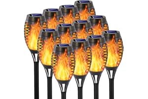 EOYIZW 12 Pack Solar Torch Light with Flickering Flame, 12 LEDs Solar Lights Outdoor, IP65 Waterproof Tiki Torches for Outside Landscape Decoration Outdoor Lights for Garden Yard Patio