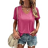 Cosonsen Women's Tops V-Neck Short Sleeve Tshirts Tees Casual Summer Top
