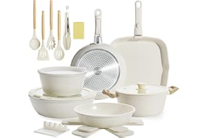 BECIGAR 23pcs Ceramic Pots and Pans Set, Nonstick Detachable Handle Cookware, Induction Kitchen Cooking Set with Removable Ha