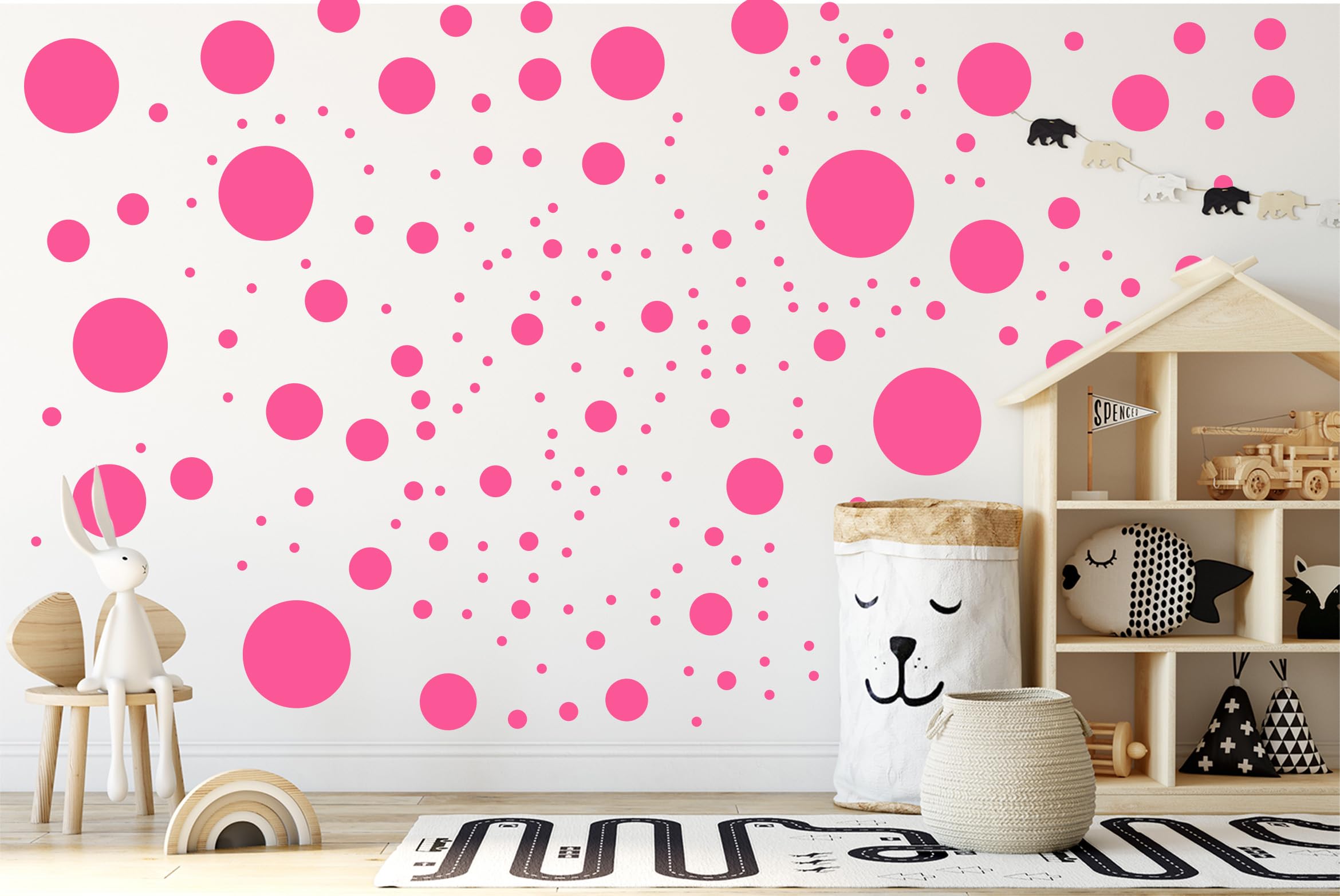StickerDeen 500+ Assorted Polka Dot Circle Wall Stickers for Kids Bedroom Living Room, Classroom, Playroom Decor Removable Vinyl Wall Stickers Dots Wall Decals (Baby Pink)