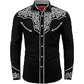DIFICIL SLOG Men's Western Cowboy Shirt Embroidered Exquisite Long Sleeve Regular Fit Snap Button Down Shirts with Embroidery
