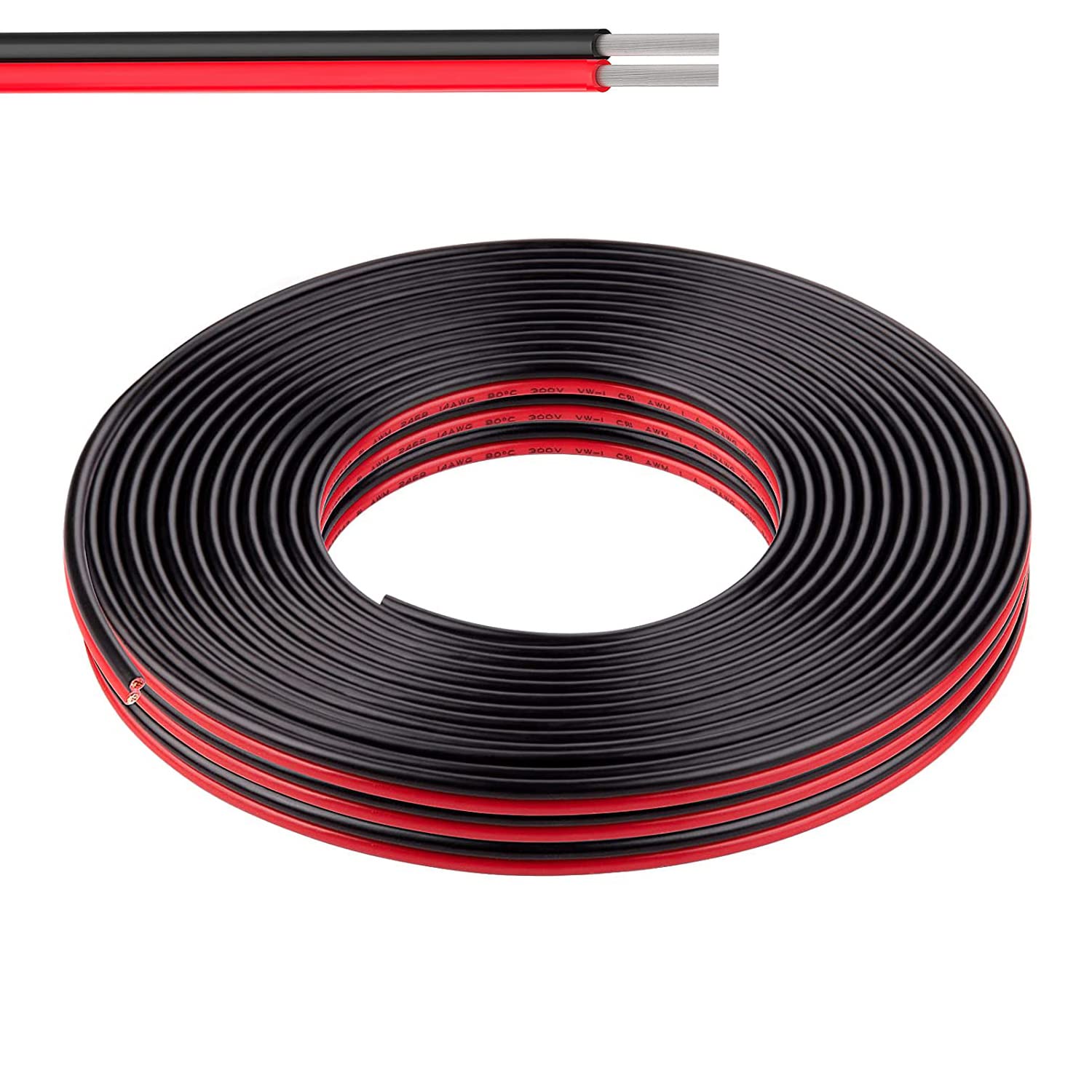 Photo 1 of 26 Gauge Wire (26 AWG) - 32 Foot 2 Pins Tinned Pure Copper Electrical Wire, 2468 80? 300V Hookup Red Black Copper Stranded Auto 2 Cord Flexible Extension Cable for LED Ribbon Lamp Light