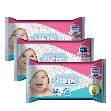 Papimo Baby Wet Wipes - 72 Count (Pack of 3)