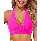 Holipick Women Halter Bikini Tops - Push Up Bathing Suit Top V Neck Full Coverage Swimsuit Top Only