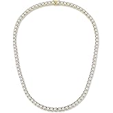 GEMSME 5mm Tennis Necklaces for Women/Men - 18K Yellow/White Gold Plated 4 Pong Setting Round Cubic Zirconia Classic Diamond Tennis Chain, Ladies Tennis Necklace Size 16-22 inch